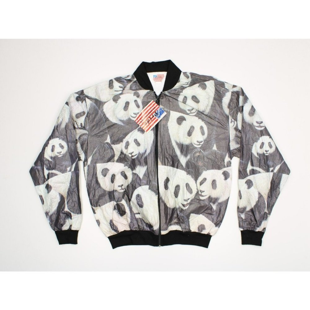 Vintage Pride Products All Over Panda Print Dupont Tyvek Full Zip Jacket 1991
